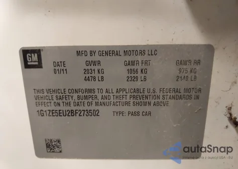 2011 Chevrolet Malibu Ltz из США, поврежденный, VIN 1G1ZE5EU2BF273502